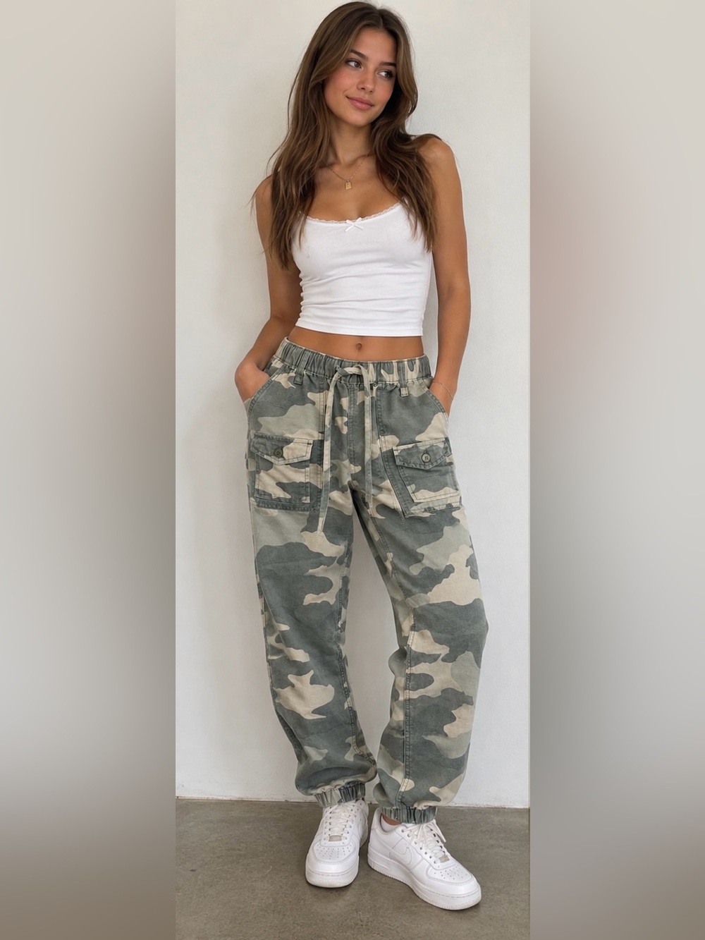 Aerie Womens XS Camo Cargo Jogger Pants Green Drawstring Utility Casual
